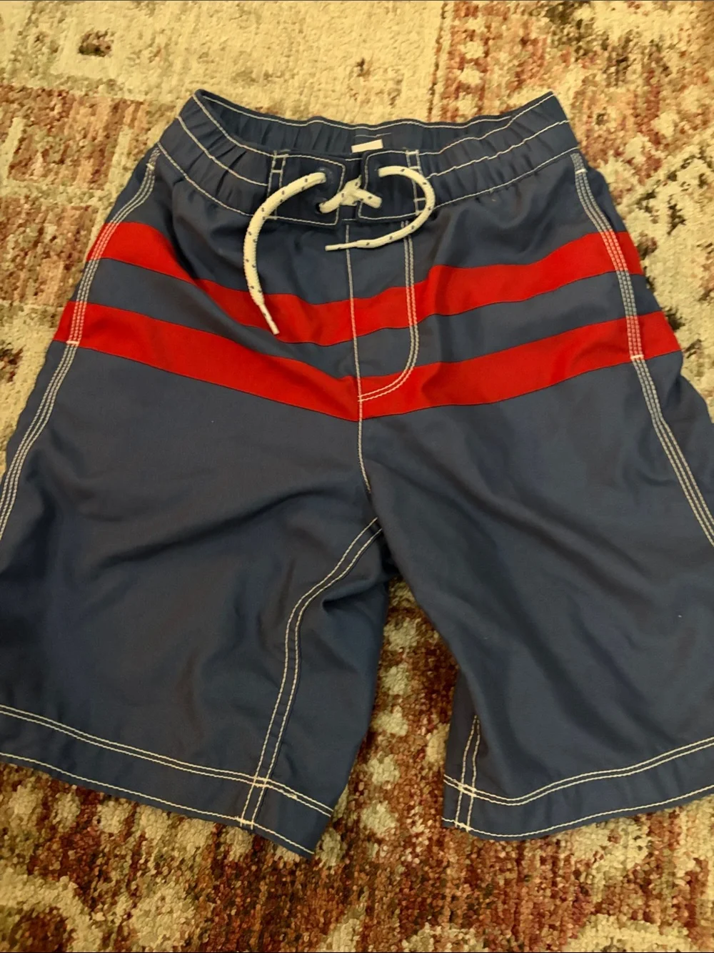 GAP Kids Blue Swim Shorts with White Trim and Red Stripe